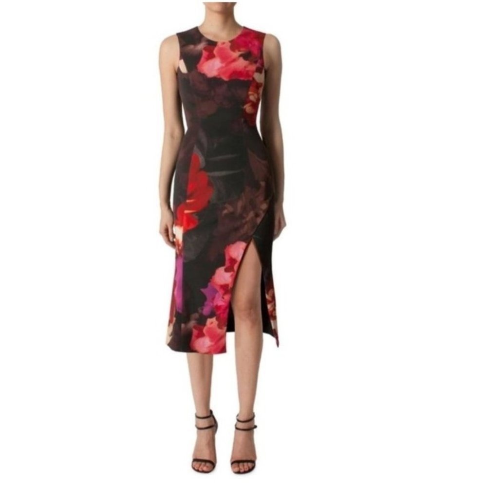 Black Halo Abstract Floral Midi Dress Molten‎ Sz 0